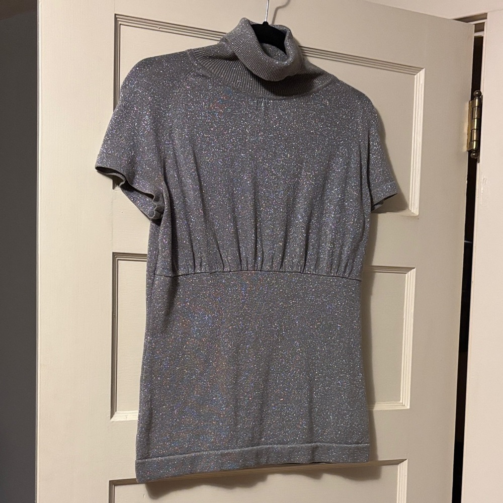 Sparkly Silver Turtleneck Top